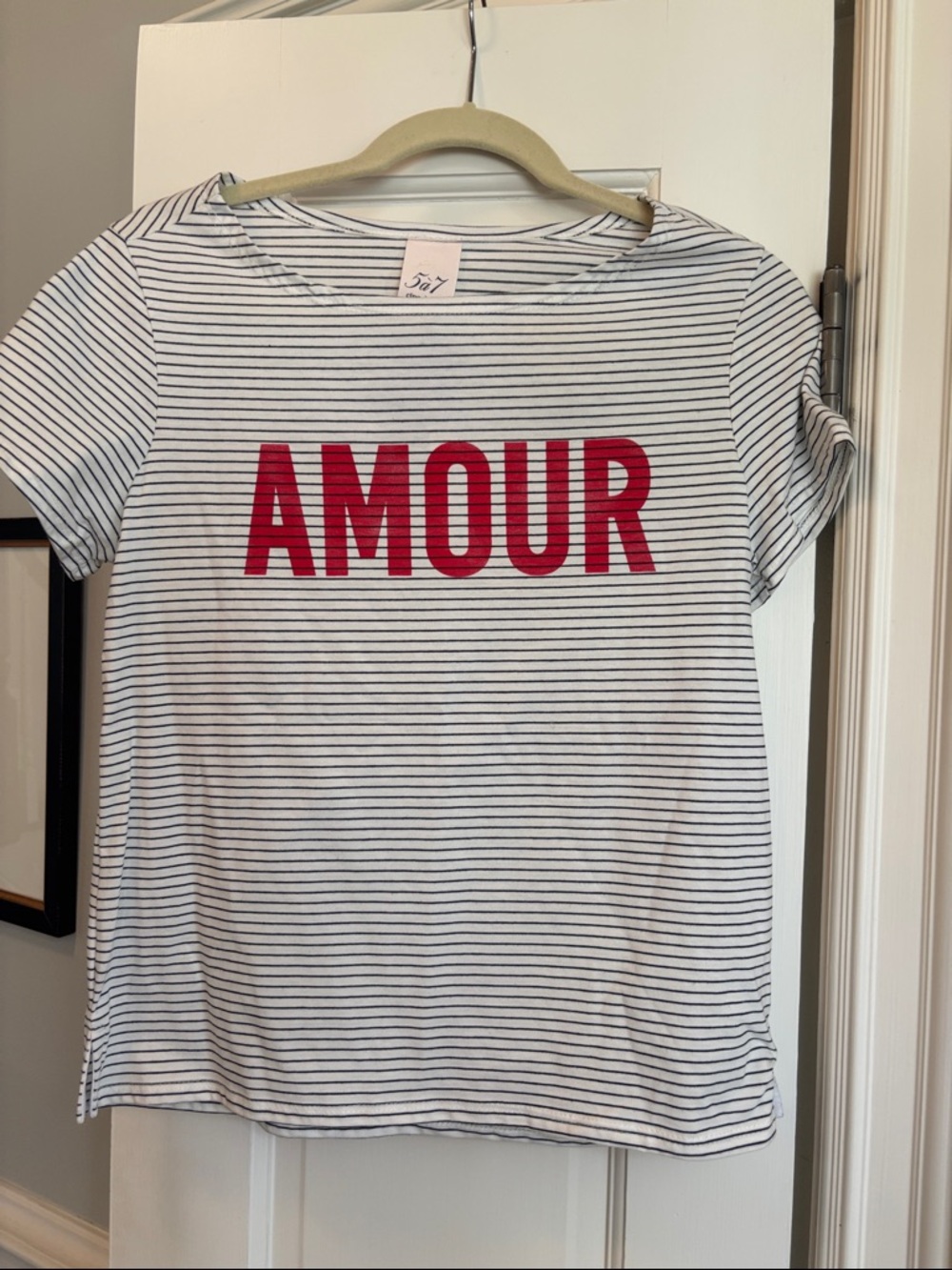 Cinq a Sept Striped 'AMOUR' Graphic Tee - Red & White